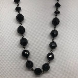 Vintage black faceted beaded chain necklace signed Liz & Co